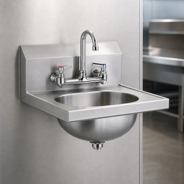 Product image #3 for Eagle Group Wall-Mount Stainless Steel Hand Sink with 8-Inch OC Gooseneck Faucet and Basket Drain