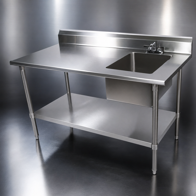 Product image #3 for John Boos EPT6R5-3060SSK-R 60-Inch Stainless Steel Sink Table with Right-Side Bowl and 5-Inch Backsplash