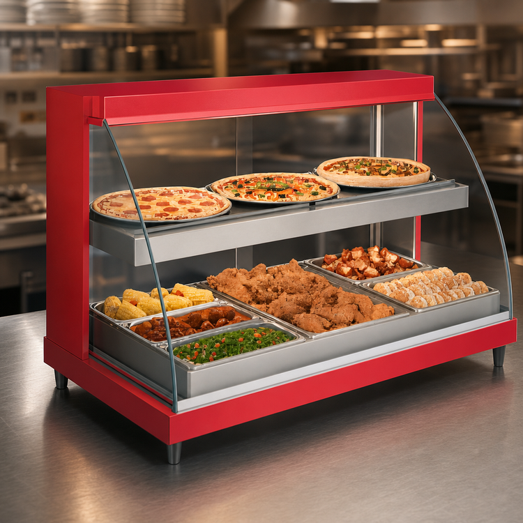 Product image #3 for Hatco Glo-Ray Designer Humidified Curved Glass Heated Display Case, 1-Pan Dual Shelf, Countertop