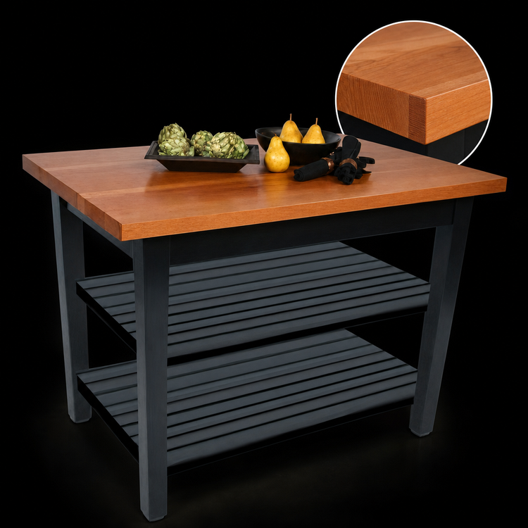 Product image #3 for Rouge et Noir Le Classique 60" x 36" x 35" Island Work Table with American Cherry Top and 2 Slatted Undershelves