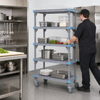 Thumbnail image #3 for Quantum Millenia QPM183674VS-4 Mobile Polymer Shelving Starter Unit, 4 Open Grid Shelves, Gray, 36 x 18 x 74 Inches