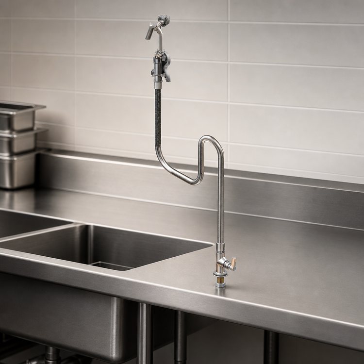 Product image #3 for T&S Brass Single-Hole Deck-Mount Pantry Faucet Base with Hook Nozzle and 68-Inch Hose