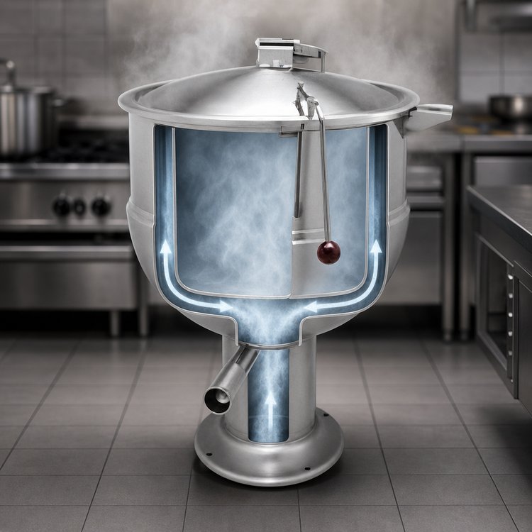 Product image #3 for Groen PT-80 80-Gallon Direct Steam Kettle with 2/3 Jacket and Pedestal Base