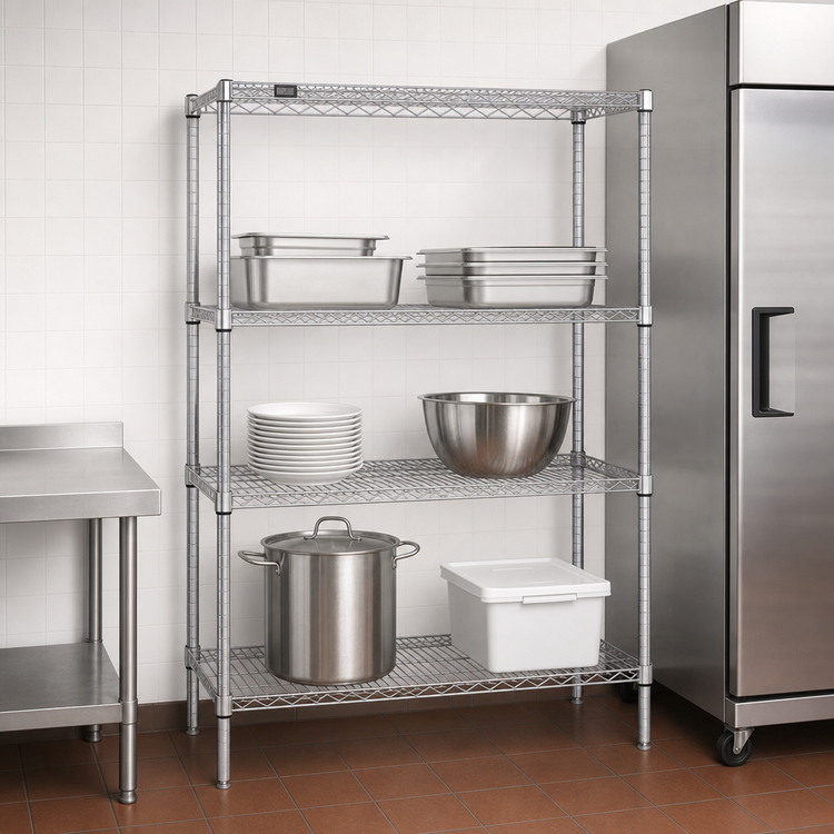 Product image #3 for Quantum 60" W x 12" D x 86" H Wire Shelving Starter Kit, 4-Shelf, Chrome Plated