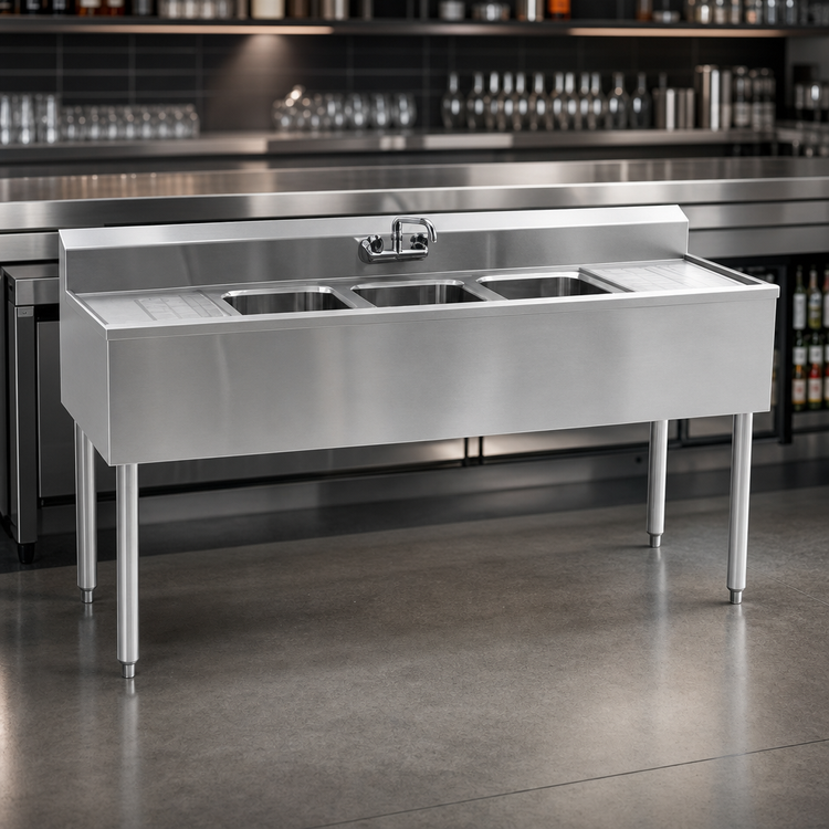 Product image #3 for Eagle Group 1800 Series 48-Inch 2-Compartment Underbar Sink Unit with Dual Drainboards