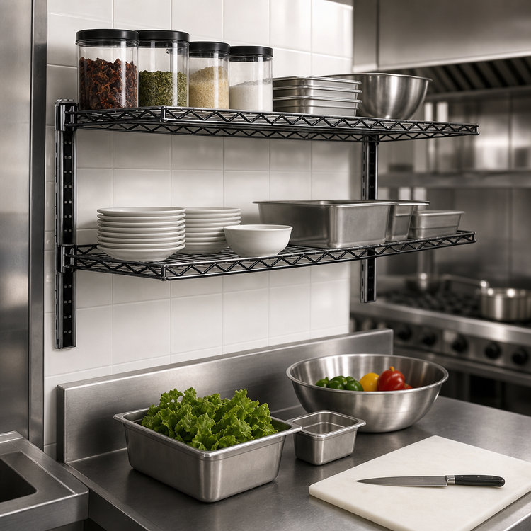 Product image #3 for Eagle Group CS1224-S Stainless Steel Wire Cantilever Shelf with 1-Inch Wraparound Ledge, 24 x 12 Inches