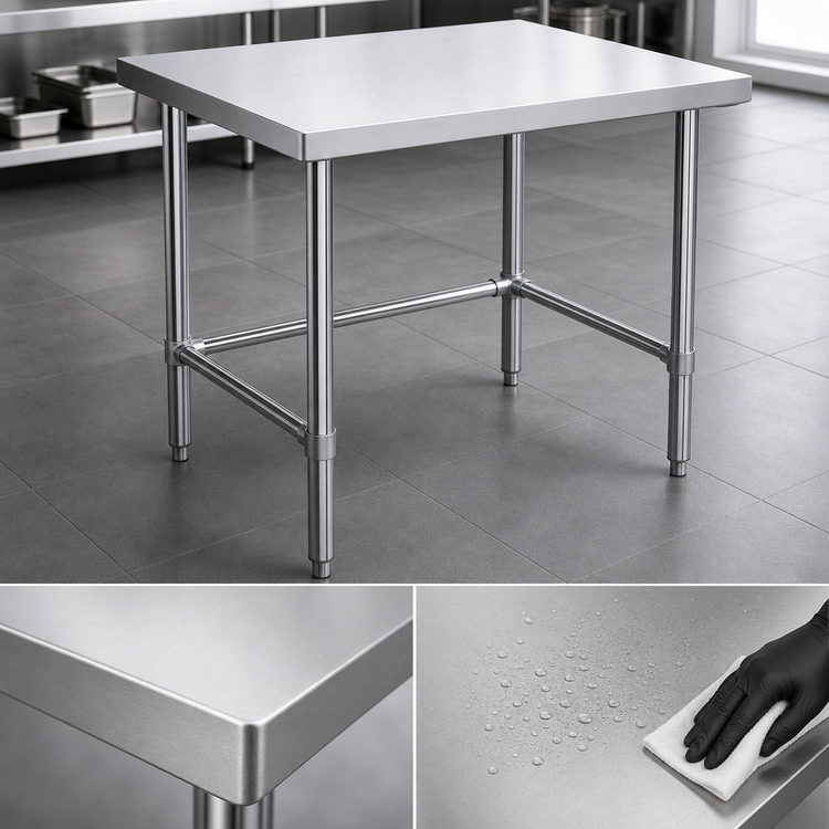 Product image #3 for Sapphire 48" x 36" 18-Gauge 430 Stainless Steel Flat Top Work Table with Open Base and Galvanized Legs