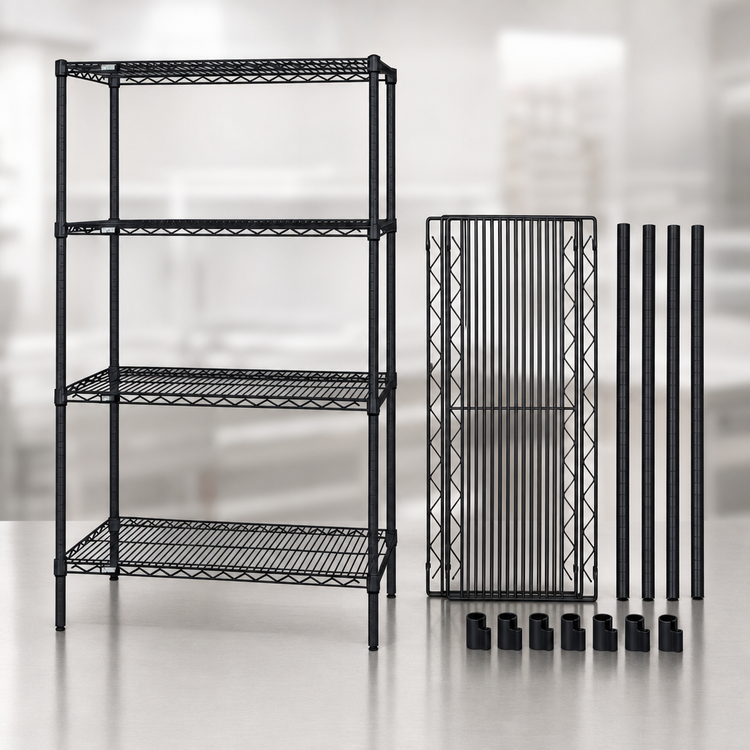 Product image #3 for Quantum 42"W x 18"D x 63"H Black Epoxy Antimicrobial Wire Shelving Starter Kit