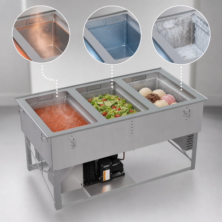 Product image #4 for Vollrath 3-Well Hot/Cold/Frozen Drop-In Food Well with Auto Drain, 120V