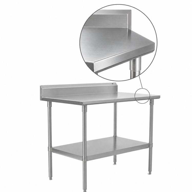 Product image #3 for John Boos Stallion 72 in. W x 36 in. D 16-Gauge 300-Series Stainless Steel Top Work Table with 5 in. Backsplash and Adjustable Undershelf