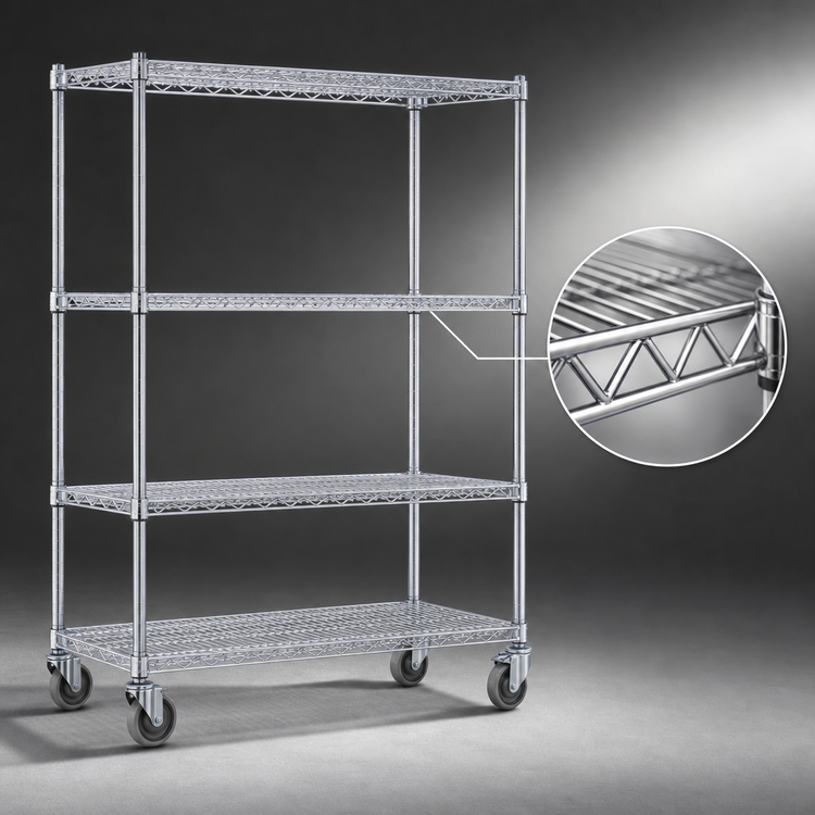 Product image #3 for Eagle Group 4-Tier Chrome Wire Shelf Dolly Truck, 48 x 24 Inches