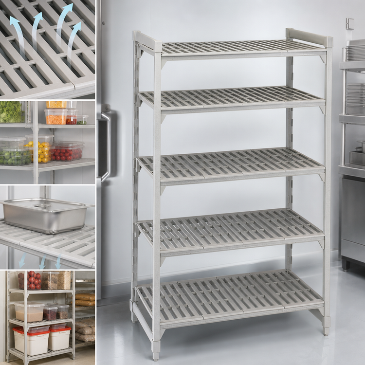 Product image #4 for Cambro Camshelving Premium 5-Tier Vented Polymer Starter Shelving Unit, 21" Deep x 30" Long x 84" High, Speckled Gray
