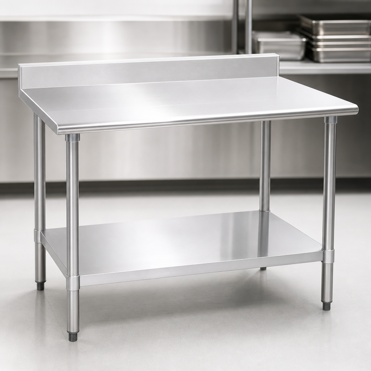 Product image #3 for Eagle Group Budget Series 60" x 24" 430 Stainless Steel Work Table with 4-1/2" Backsplash and Undershelf