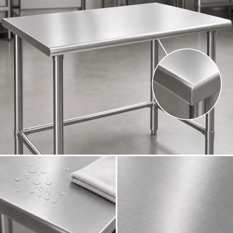 Product image #3 for Eagle Group Budget Series 48"W x 30"D 430 Stainless Steel Flat Top Work Table with Open Front Tubular Base