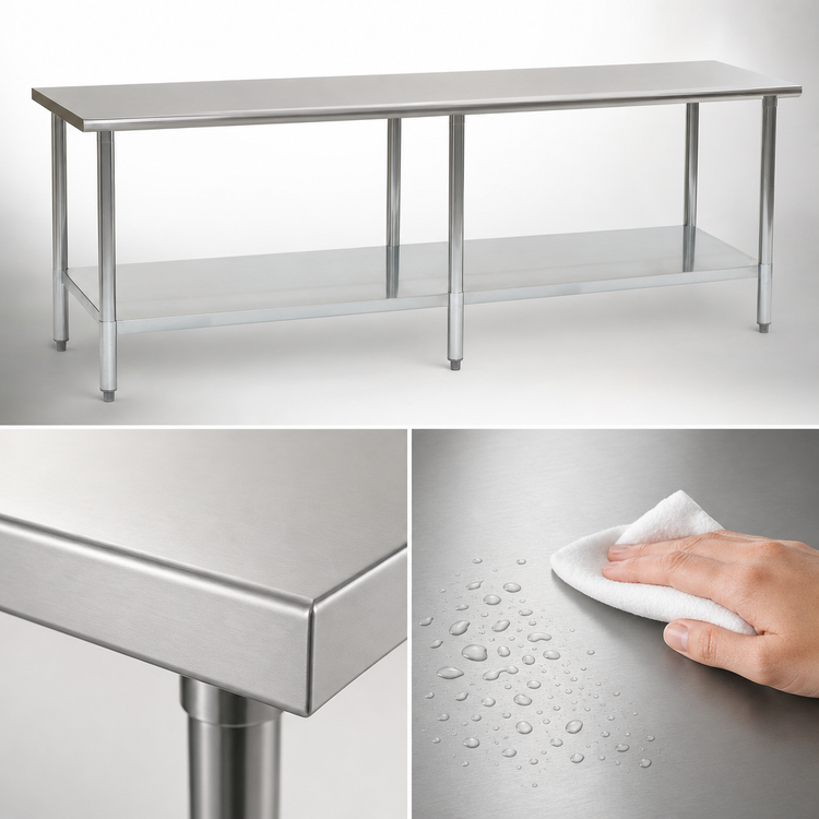 Product image #3 for Eagle Group Budget Series Flat Top 144 in. W x 36 in. D 430 Stainless Steel Work Table with Adjustable Undershelf