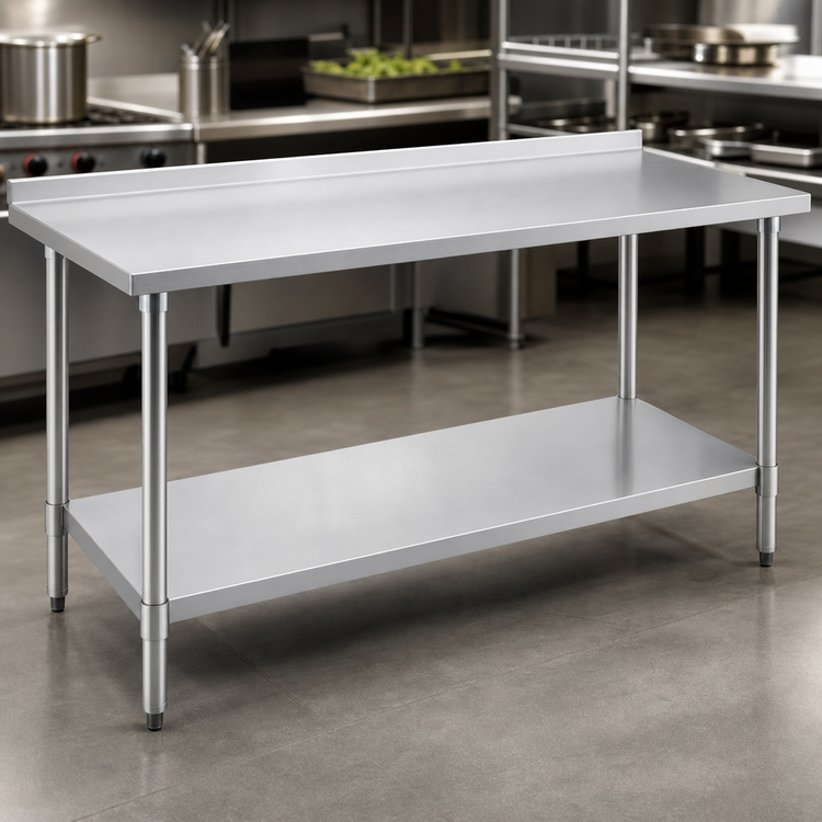 Product image #3 for Eagle Group Budget Series 60 Inch x 24 Inch 430 Stainless Steel Work Table with Rear Upturn and Adjustable Undershelf