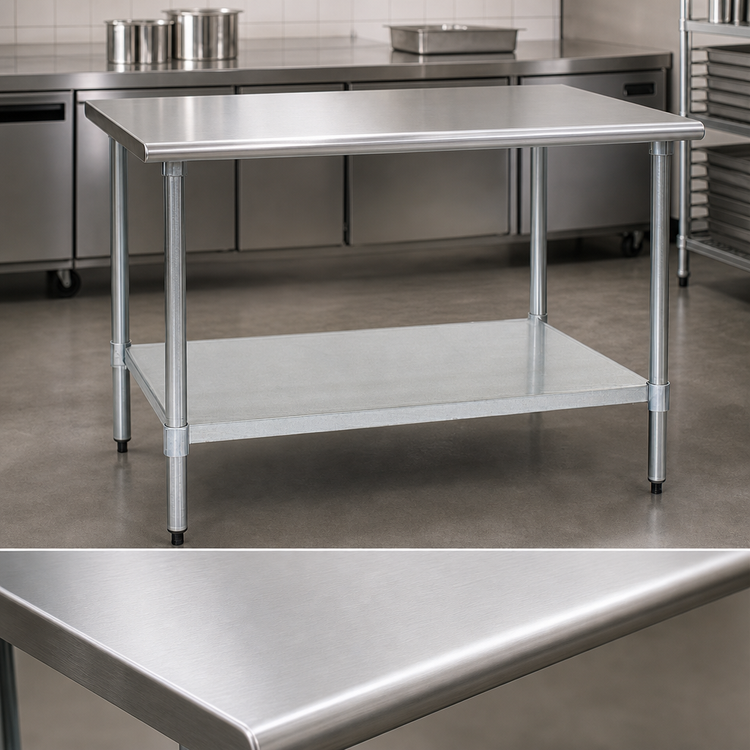 Product image #3 for BlendPort® Budget Series 60"W x 30"D Flat Top Work Table with 430 Stainless Steel Top and Galvanized Undershelf