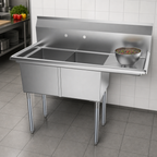 Thumbnail image #3 for Koolmore SB151512-15R3 48-Inch Freestanding 2-Compartment 304 Stainless Steel Sink with Right Drainboard and Backsplash