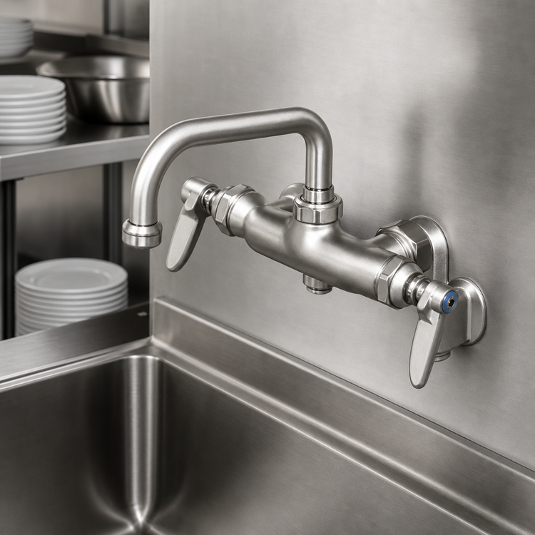 Product image #3 for T&S Brass Double Pantry Wall-Mount Mixing Faucet with 6-Inch Swing Nozzle