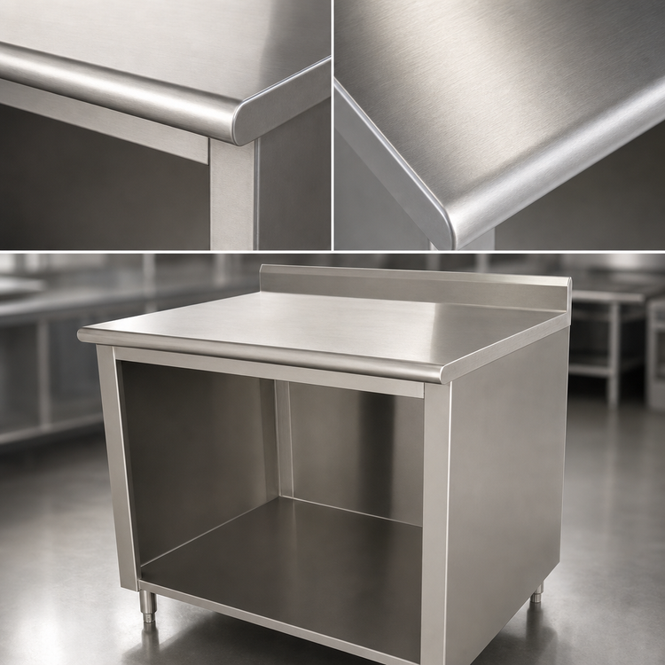 Product image #3 for Advance Tabco 84-Inch x 36-Inch Stainless Steel Work Table with Open Front Cabinet Base and 5-Inch Backsplash