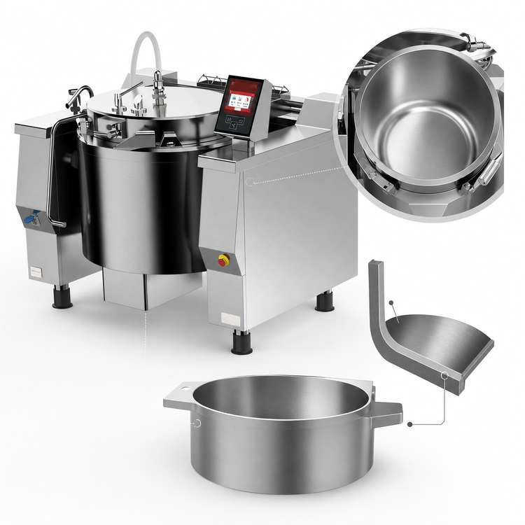 Product image #3 for Cucimix UCBTG082AV1 82 Gallon Gas Tilting Skillet Pressure Braising Pan with Automatic Mixer