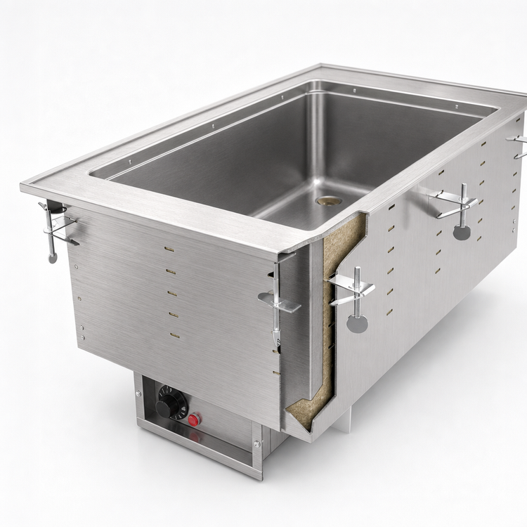 Product image #3 for Vollrath Drop-In Electric Hot Food Well with Drain, 1 Full-Size Pan, Wet Operation, 240V, 625W, 316 Marine-Grade Stainless Steel