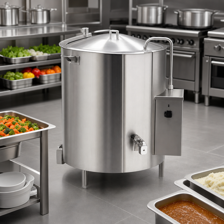 Product image #3 for Legion HEC-40 40-Gallon High-Output Electric Stationary Self-Contained Steam Kettle, 2/3 Jacketed