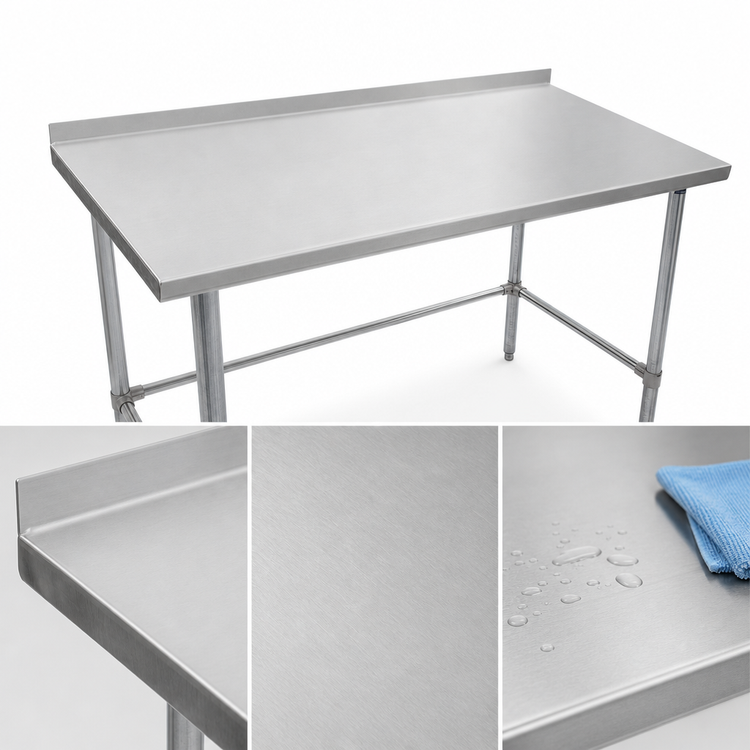 Product image #3 for John Boos Stallion 48" x 24" 16-Gauge Stainless Steel Top Work Table with 1-1/2" Rear Riser and Galvanized Base