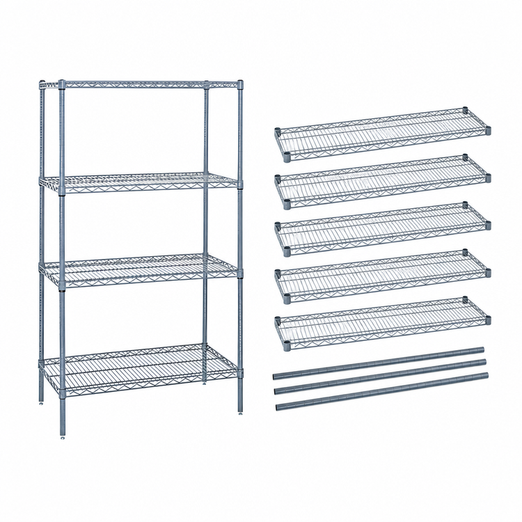 Product image #3 for Quantum 72 Inch W x 14 Inch D x 63 Inch H Wire Shelving Starter Kit, 5 Shelves, Gray Epoxy Antimicrobial Finish