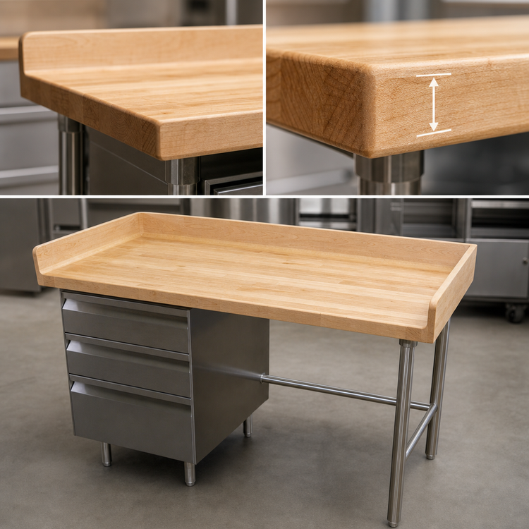 Product image #3 for Advance Tabco 96-Inch Bakers' Top Work Table with Wood Top, 3-Tier Left Drawers and Stainless Steel Base