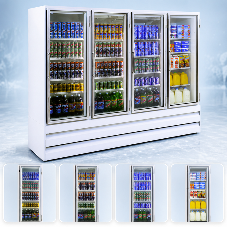 Product image #3 for Howard-McCray GF102BM-FF 4-Section Glass Door Freezer Merchandiser, Bottom Mount, White, 102 Cu. Ft.