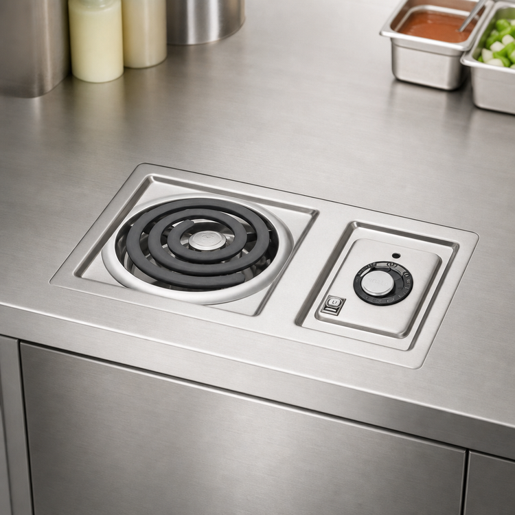 Product image #3 for Wells 10-Inch Built-In Electric Single-Burner Hot Plate with Flat Spiral Element and Stainless Steel Drip Tray
