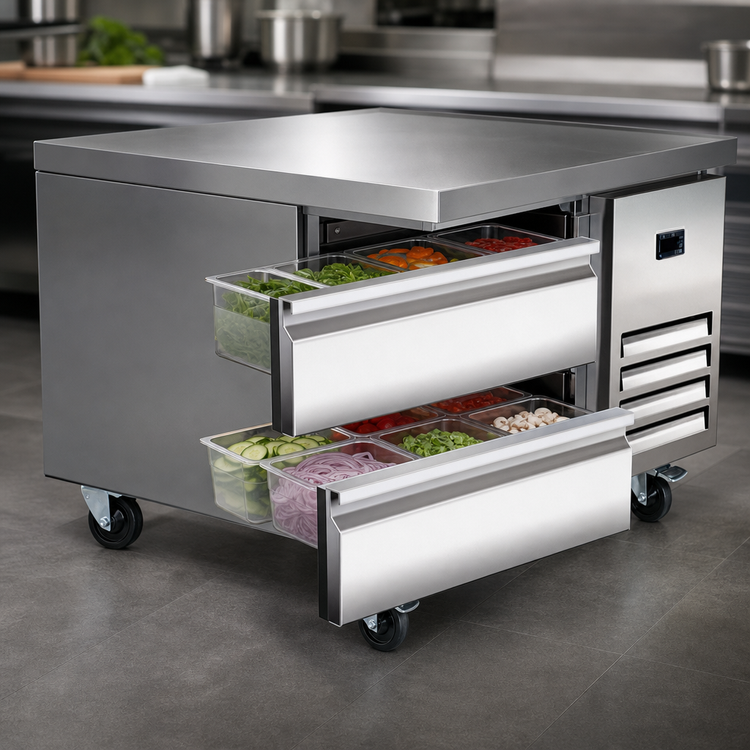Product image #3 for Serv-Ware 38 Inch Wide 2-Drawer Refrigerated Chef Base with Self-Contained Side-Mounted Refrigeration