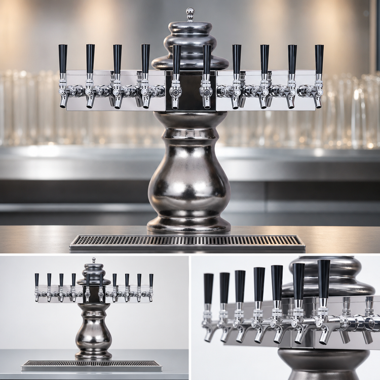 Product image #3 for Glastender Braumeister 8-Faucet Air-Cooled Countertop Draft Dispensing Tower with Mirror Finish Surface-Mount Drain Pan