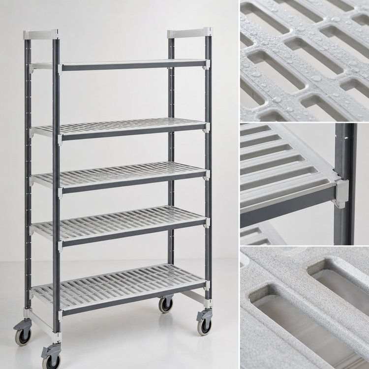 Product image #3 for Cambro Camshelving Elements XTRA 18" x 60" 5-Tier Vented Mobile Starter Unit, Speckled Gray