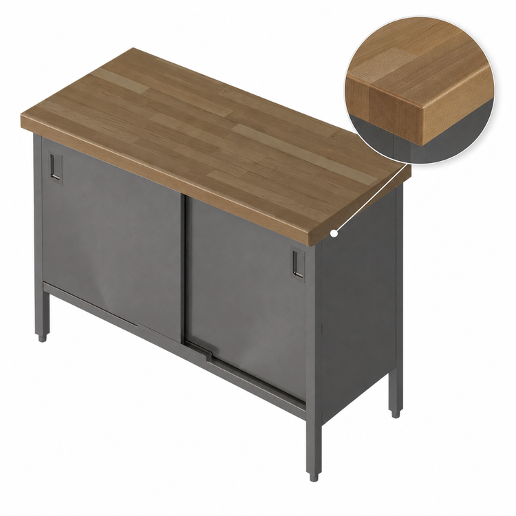Product image #3 for John Boos EBSW7-3060 60" x 30" Enclosed Base Wood Top Work Table with Sliding Doors, 1-3/4" Maple Top