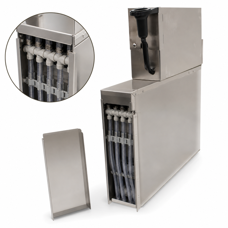 Product image #3 for Advance Tabco Underbar Basics Stainless Steel Soda Gun Holder with Backsplash and Removable Cover, 6 x 21 x 36 Inches