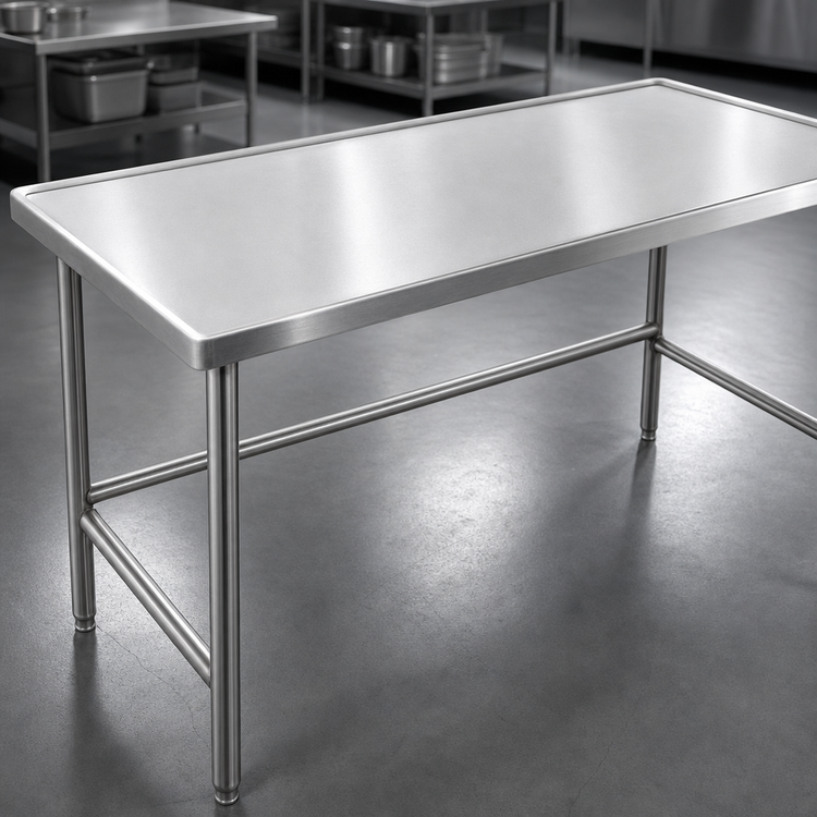 Product image #3 for Advance Tabco 120 Inch x 36 Inch 14 Gauge 304 Stainless Steel Work Table with Non-Drip Edge and Open Base
