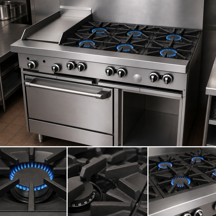 Product image #3 for Garland G Starfire Pro 48-Inch Gas Restaurant Range with 6 Open Burners, 12-Inch Griddle, Standard Oven and Storage Base