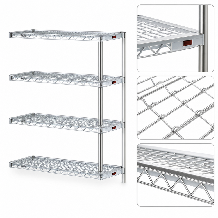 Product image #3 for Eagle Group 4-Tier Add-On Wire Shelving Unit, 72W x 21D x 74H, Stainless Steel Finish