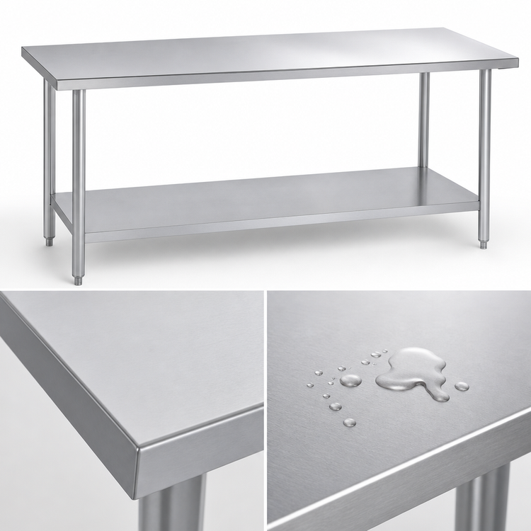 Product image #3 for Duke 84-Inch x 30-Inch Stainless Steel Work Table with Undershelf, 400 Series Top, Without Backsplash