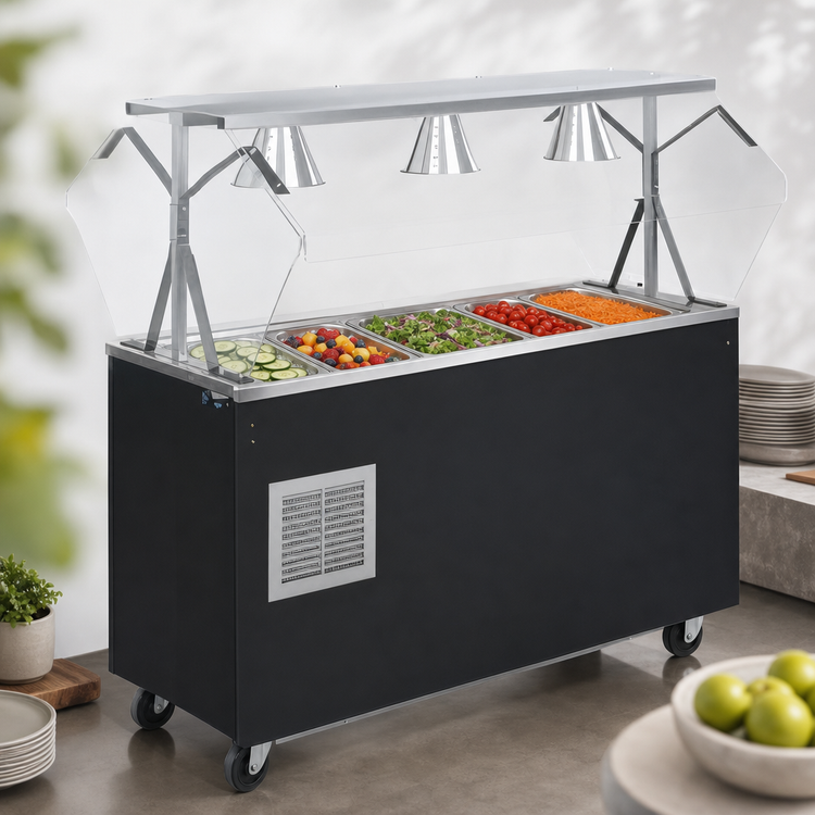 Product image #3 for Vollrath 2-Series Affordable Portable 60-Inch Refrigerated Cold Food Pan Buffet Station with Breath Guard, Granite Wrapper, and Open Storage Base