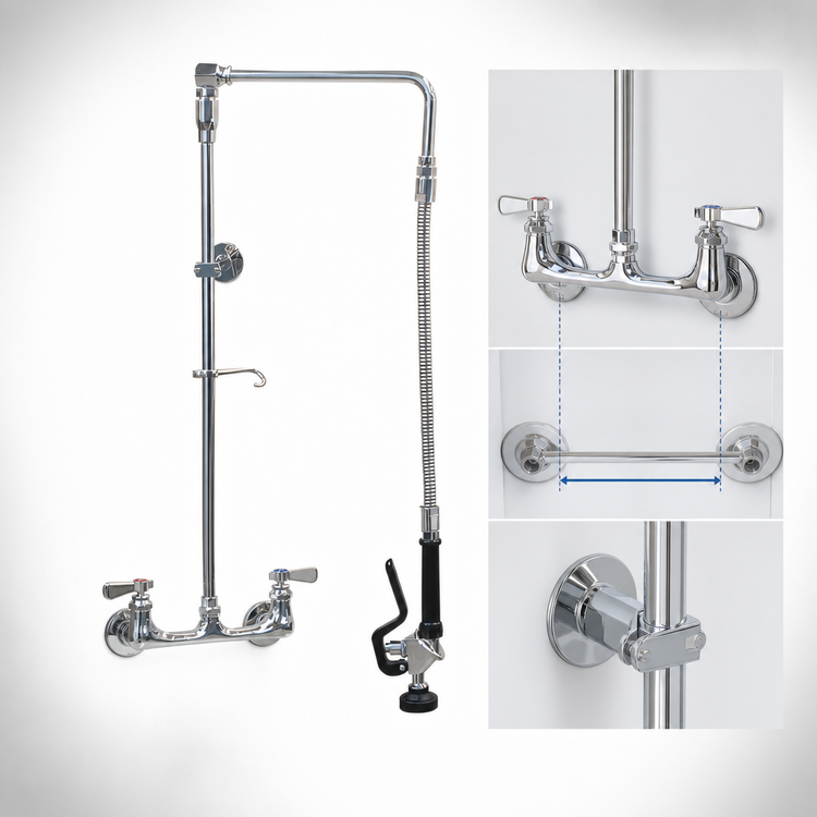 Product image #3 for BK Resources Optiflow 8-Inch Centers Splash-Mount Swing Arm Pre-Rinse Assembly with 8-Inch Add-On Faucet