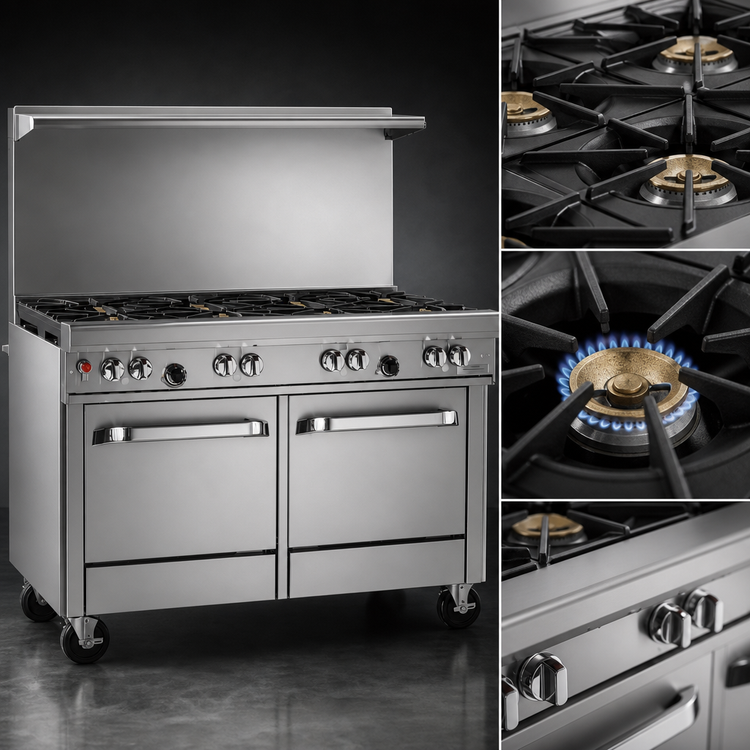 Product image #3 for Southbend Ultimate 48-Inch Gas Restaurant Range with 4 Burners, 24-Inch Thermostatic Griddle, Convection Oven, and Cabinet Base