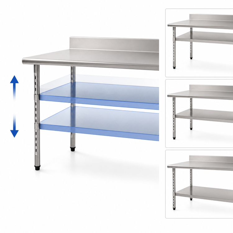 Product image #3 for Eagle Group Adjustable Galvanized Work Table Undershelf for 144 in. W x 30 in. D Tables with Uni-Lok Hat Channel Frame