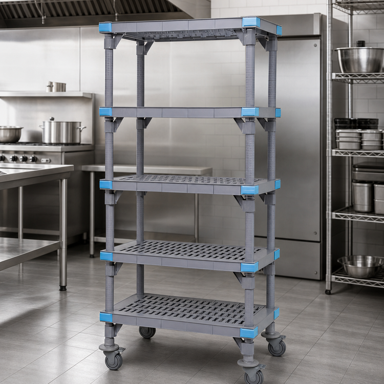 Product image #3 for Millenia Mobile Polymer Shelving Starter Unit with 5 Open Grid Shelves, 24"W x 21"D x 62"H, Gray