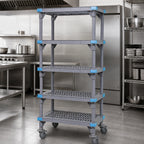 Thumbnail image #3 for Quantum Millenia QPM212462VS-5 Mobile Polymer Shelving Starter Unit, 5 Open Grid Shelves, 24W x 21D x 62H, Gray