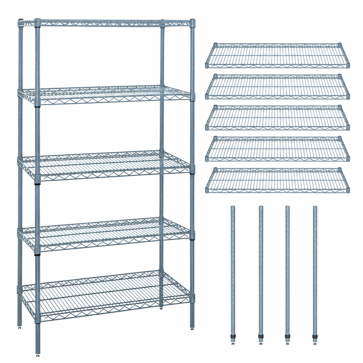 Product image #3 for Quantum 48"W x 12"D x 54"H Gray Epoxy Wire Shelving Starter Kit with 5 Shelves