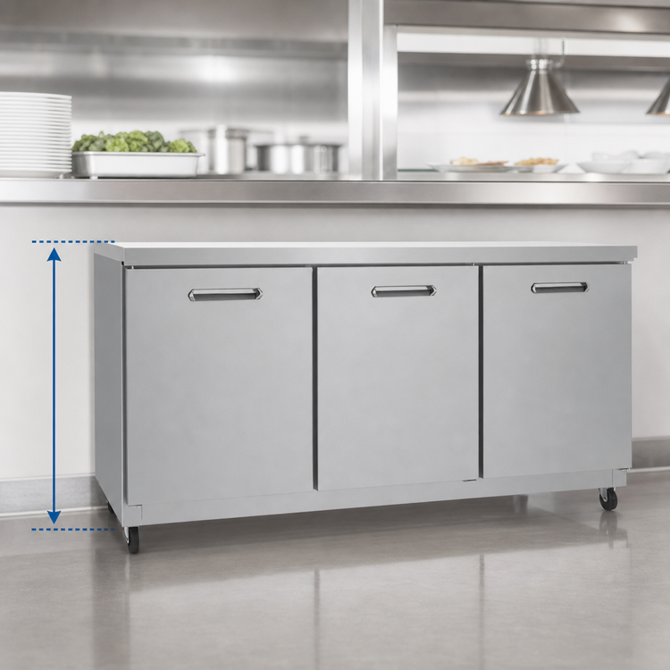 Product image #3 for Kelvinator Commercial 72-Inch Wide 3-Section ADA Undercounter Refrigerator, Solid Doors, Rear-Mounted Self-Contained