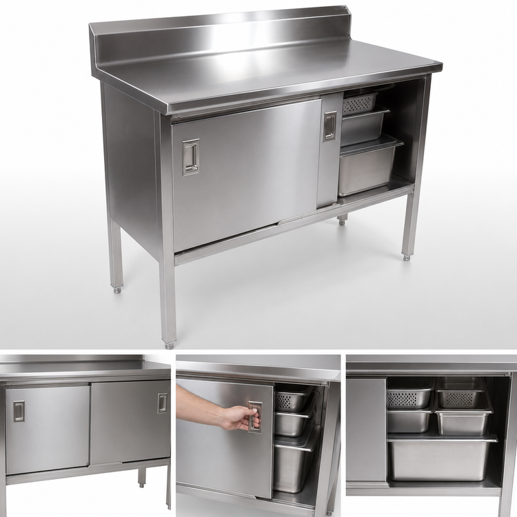 Product image #3 for John Boos Stainless Steel Enclosed Work Table with Sliding Doors, 72 x 30 Inches, 5-Inch Backsplash